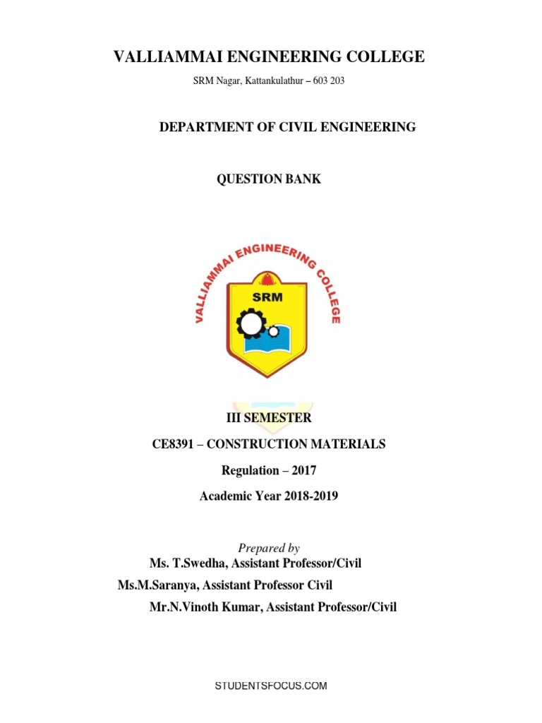 CE8391Construction Materials Question Bank PDF Concrete Cement