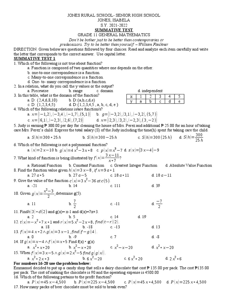 Gen Math TQ Pandemic | PDF | Function (Mathematics) | Equations