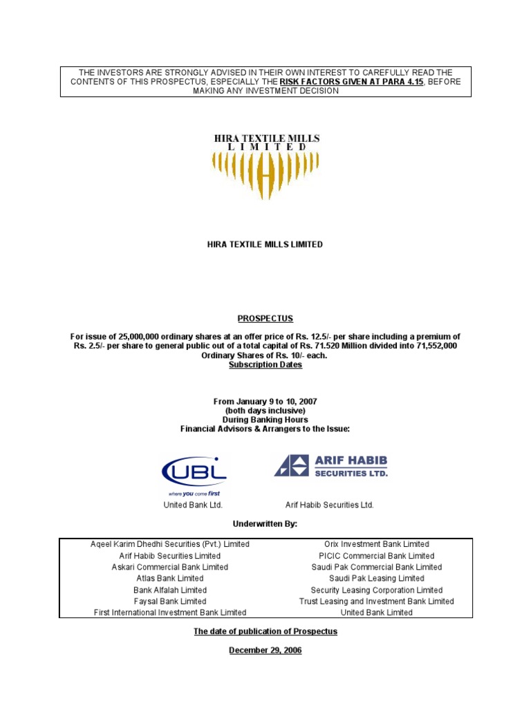 Full Prospectus HIRA | PDF | Yarn | Dividend