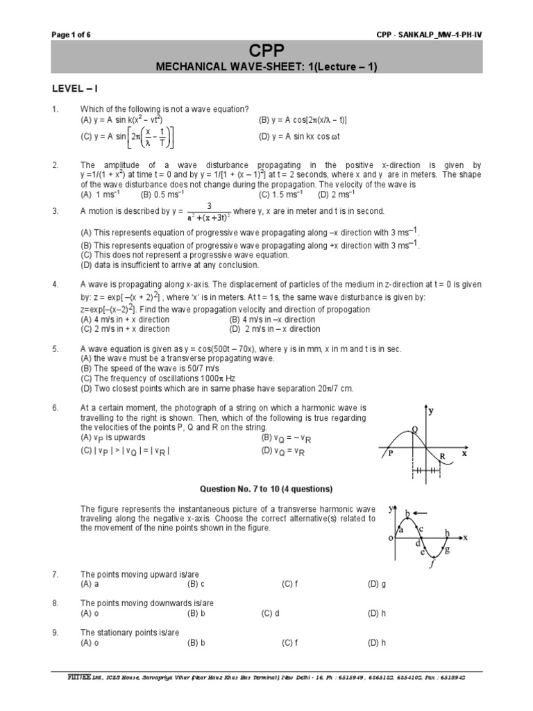 MECHANICAL WAVESHEET 1 (Lecture 1) Level I PDF Waves Velocity