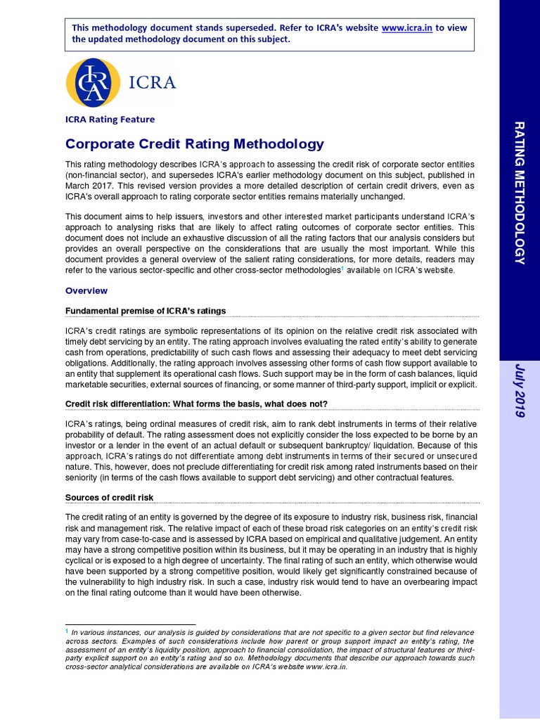 Corporate Credit Rating Methodology, Jul 2019 (Archived) PDF Debt