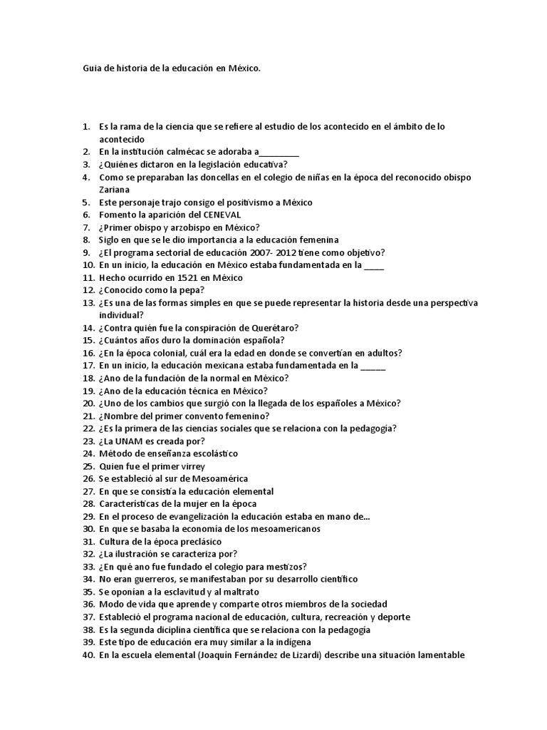 GUIA - de Historia de La Educación en México | PDF | México | Nueva españa