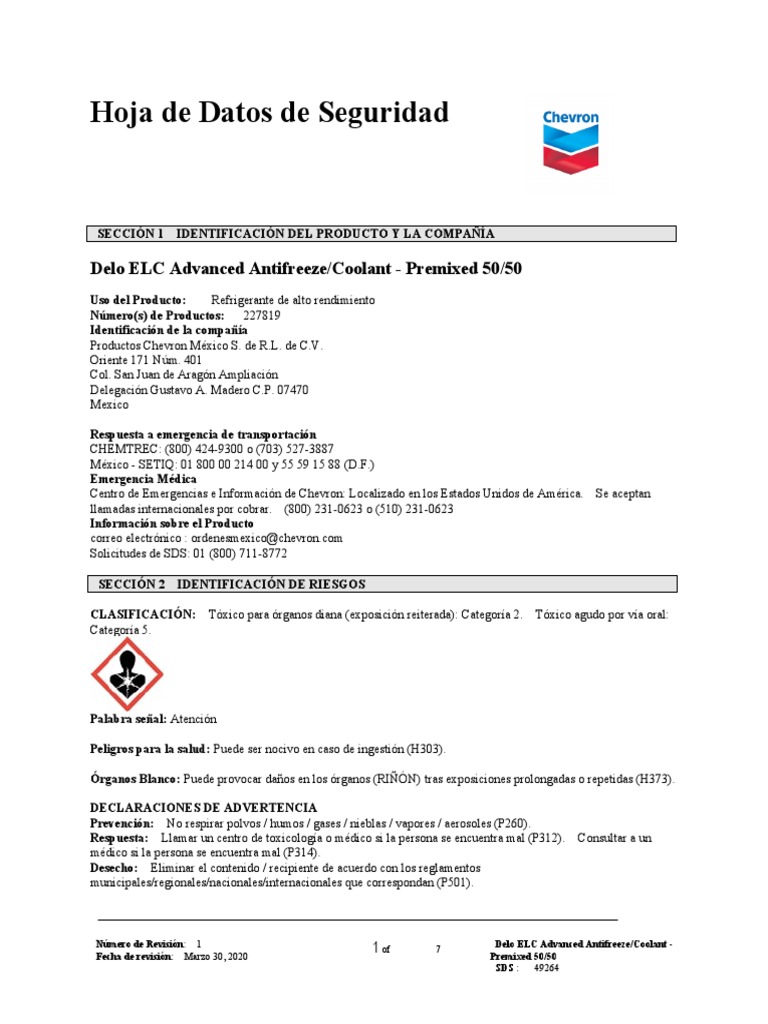 MSDS 50 - 50 Elc | Descargar gratis PDF | Toxicidad | Agua