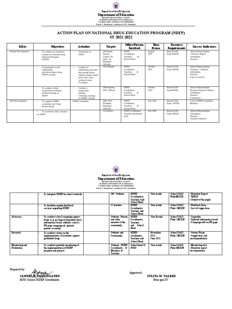 Action Plan On NDEP SY2021 2022 | PDF