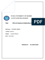 Numl University of Moder Languages Islamabad: Topic MOA of Company & Registration of The Company