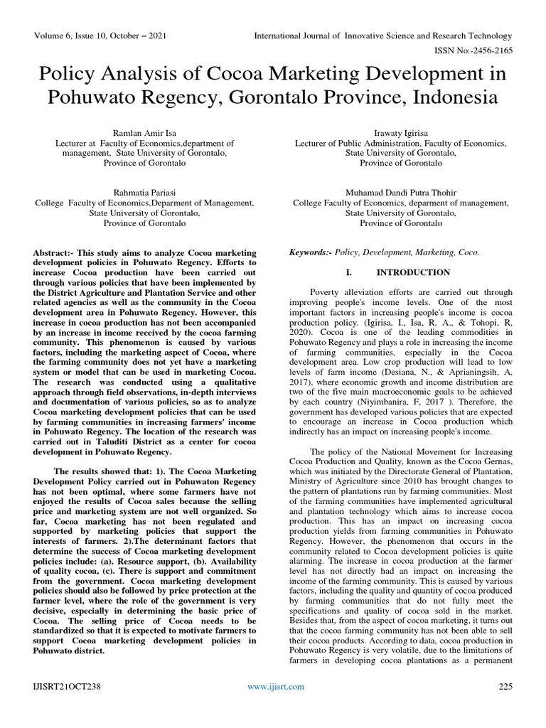 Cocoa Marketing Policy Analysis in Pohuwato | PDF | Cocoa Bean | Marketing