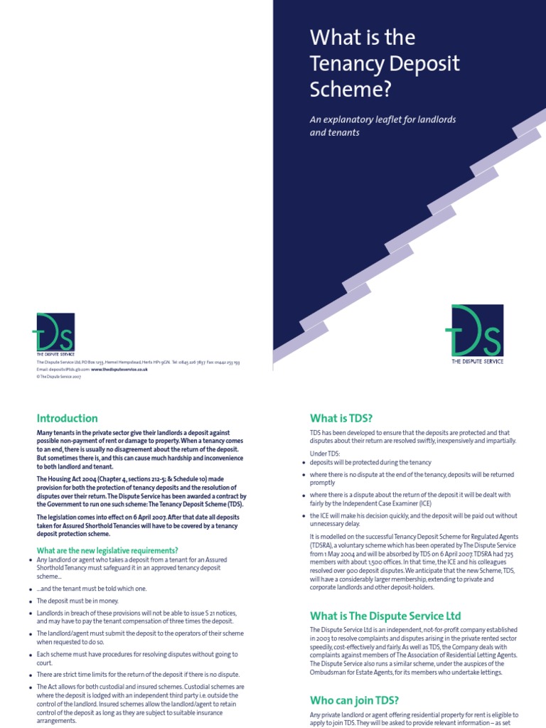 Tenancy Deposit Scheme Leaflet PDF Landlord Leasehold Estate