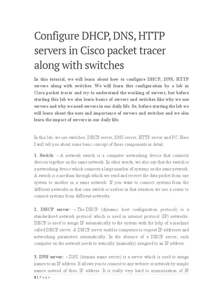 Configuring DHCP, DNS, HTTP in Cisco | PDF | Computer Network | Ip Address