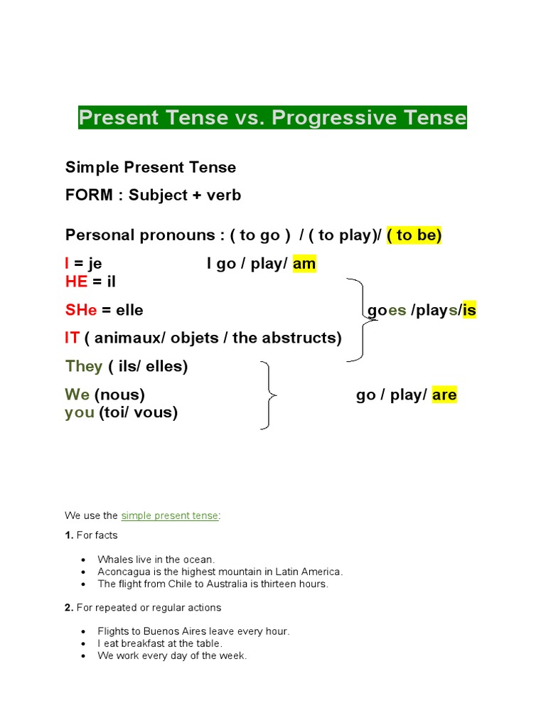 Present vs. Progressive Tense Explained | PDF | Grammatical Tense ...