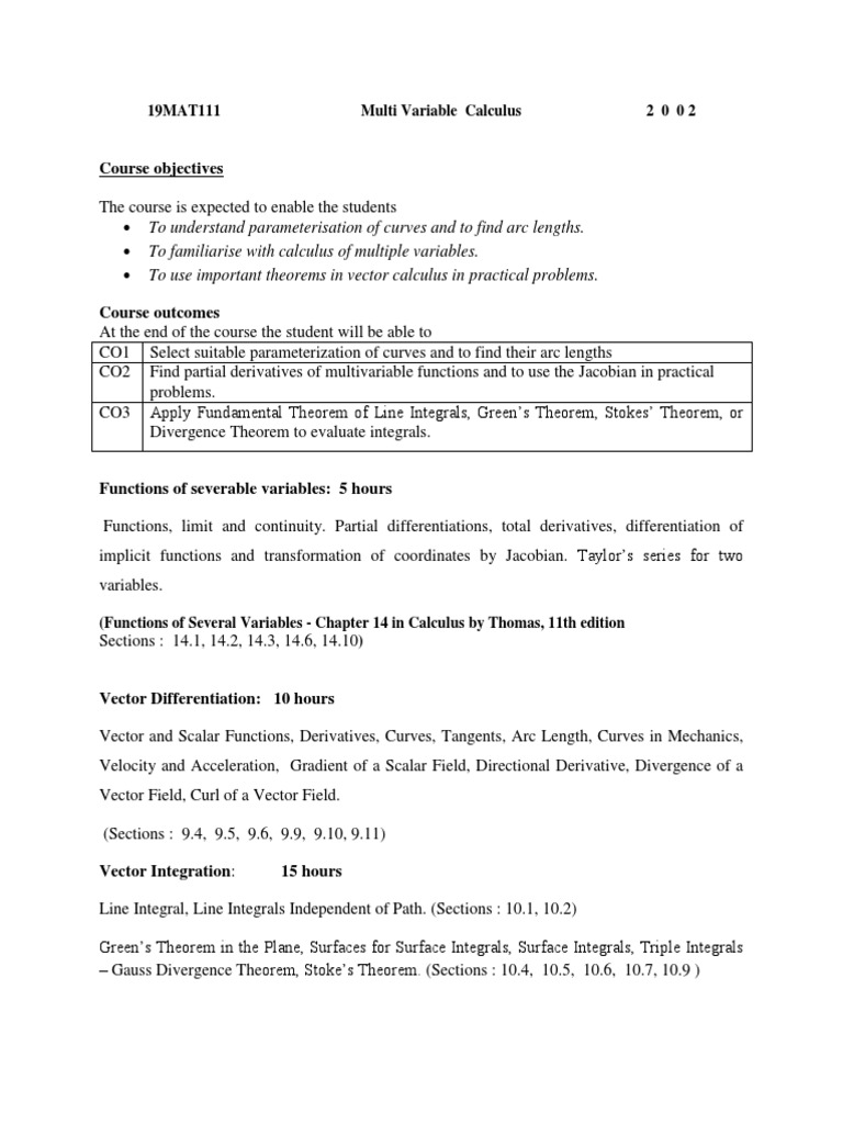 Multivariable Calculus Course Syllabus | PDF | Science & Mathematics