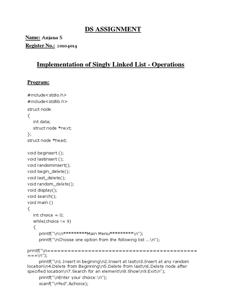 Anjana S (20104014) DS Assignment | PDF | Computer Engineering ...