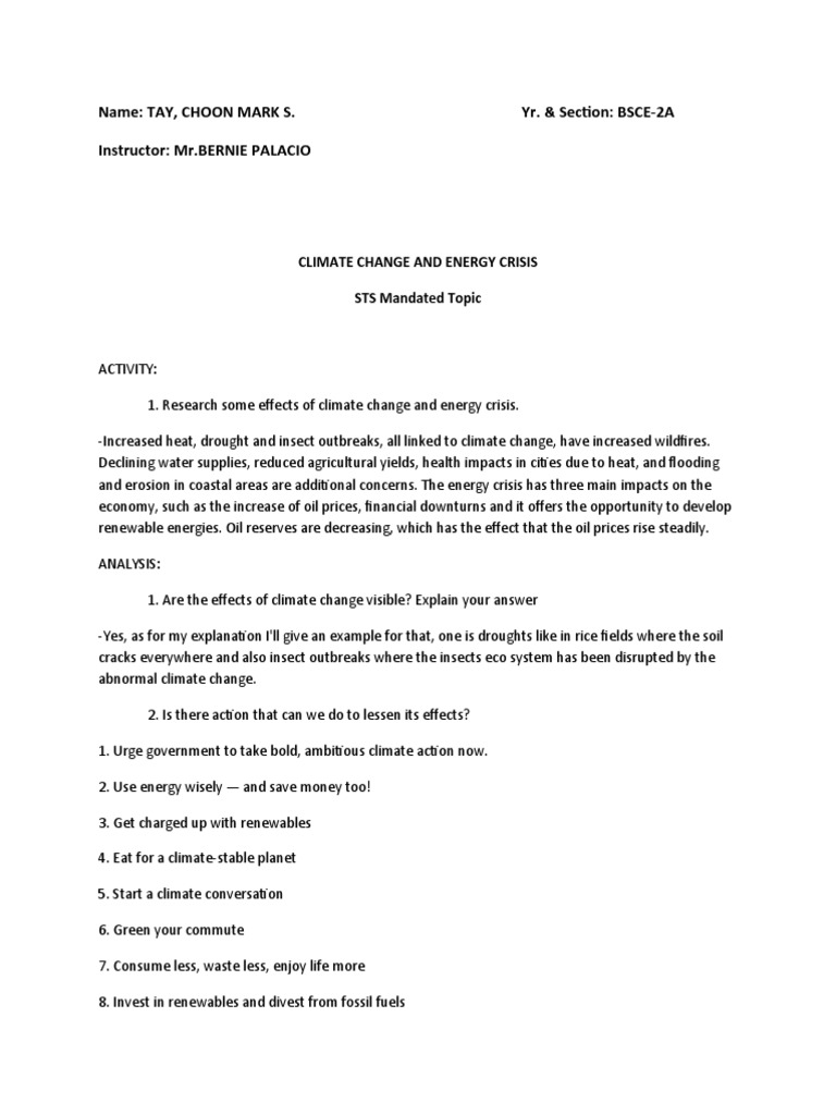 Climate Change and Energy Crisis Insights | PDF | Climate Change ...