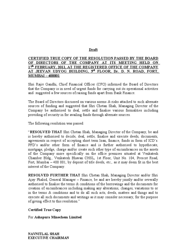 Board Resolution for Fund Authorization | PDF
