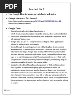 Practical No. 2: Use Google Docs To Make Spreadsheets and Notes. Google Document For Journal