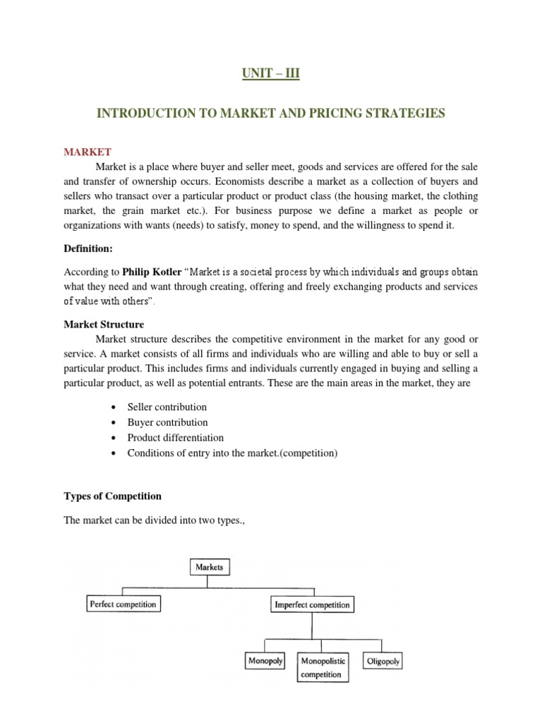 Market and Pricing Strategies Overview | PDF | Monopoly | Supply ...