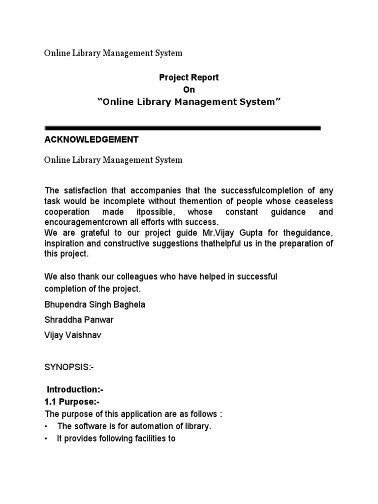 Project Report On Library Management System" PDF Systems