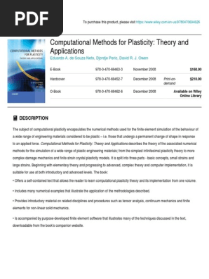 Computational Methods for Plasticity: Theory and Applications de Souza Neto， Eduardo A.、 Peric， Djordje; Owen， David R. J. Computational Methods for Plasticity: Theory and Applications de