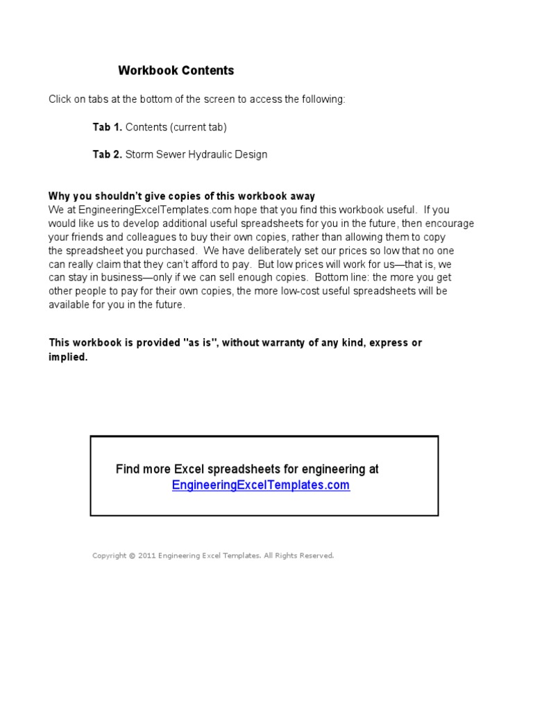 Storm Sewer Hydraulic Design - US Units | PDF | Microsoft Excel ...