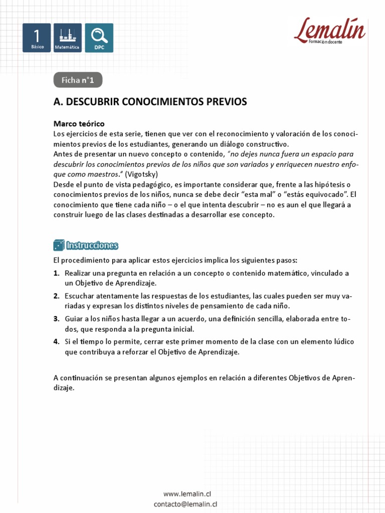 Descubrir Conocimientos Previos en Matemáticas | PDF | Aprendizaje ...