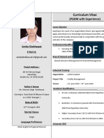 Curriculum Vitae: (PGDM With Experience)