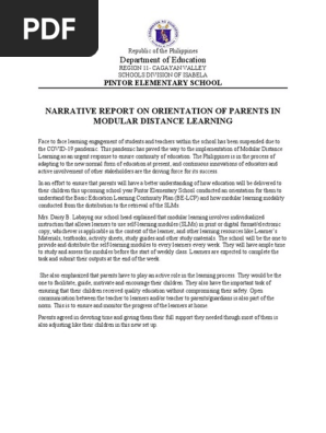 Narrative Report On Orientation Of Parents Pdf Learning Human Nature