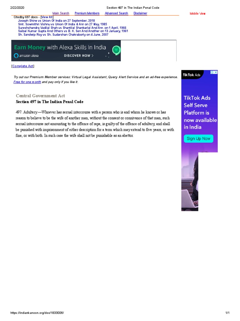 Legal Insights on IPC Section 497 | PDF | Social Science