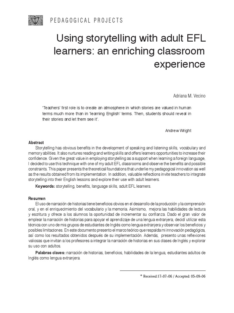 Storytelling Benefits for Adult EFL Learners | PDF | Storytelling ...