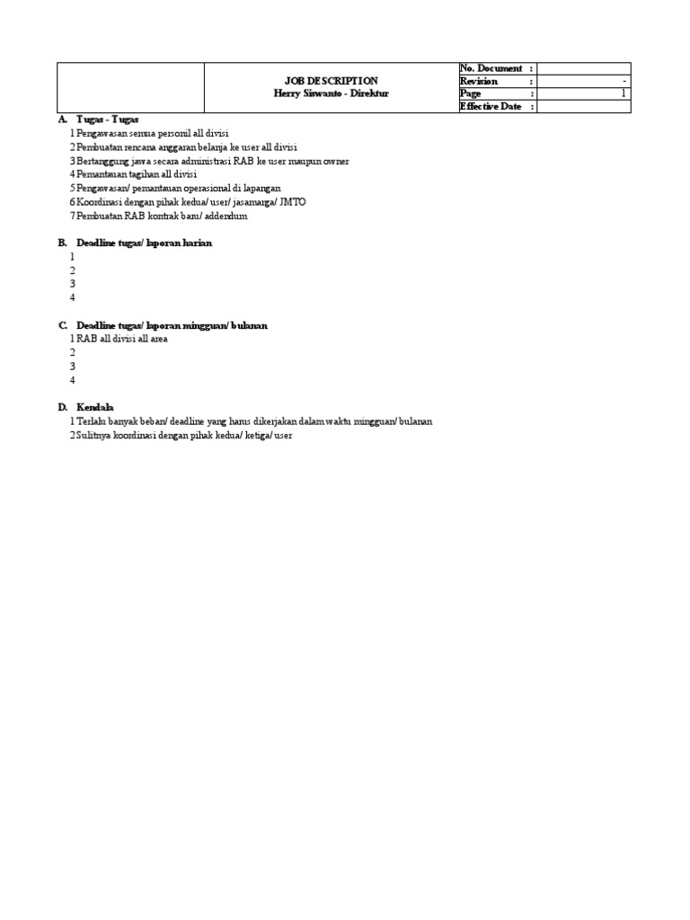 Deskripsi Pekerjaan Karyawan | PDF | Pengelolaan Keuangan & Uang