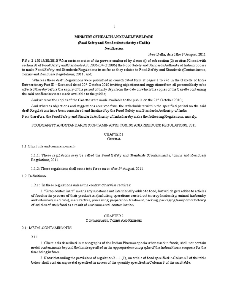Food Safety Standards Regulations 2011 | PDF | Drink | Foods