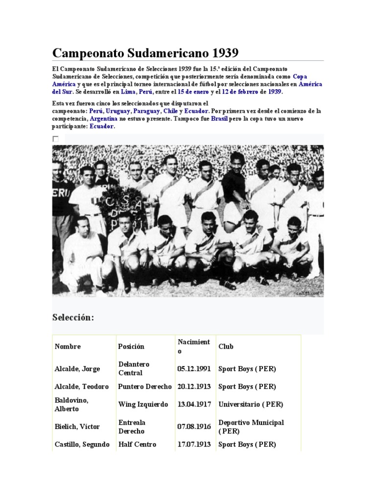 Campeonato Sudamericano 1939 PDF Deportes Equipos de fútbol