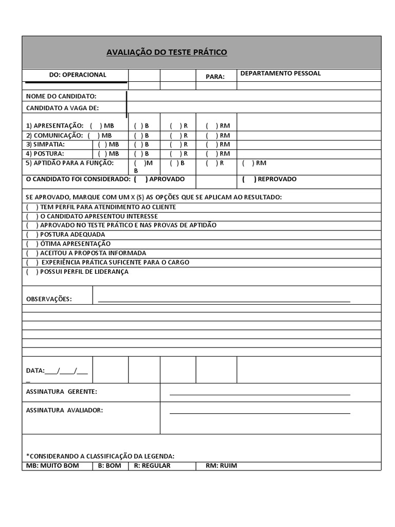 Avaliação Teste Prático Pdf