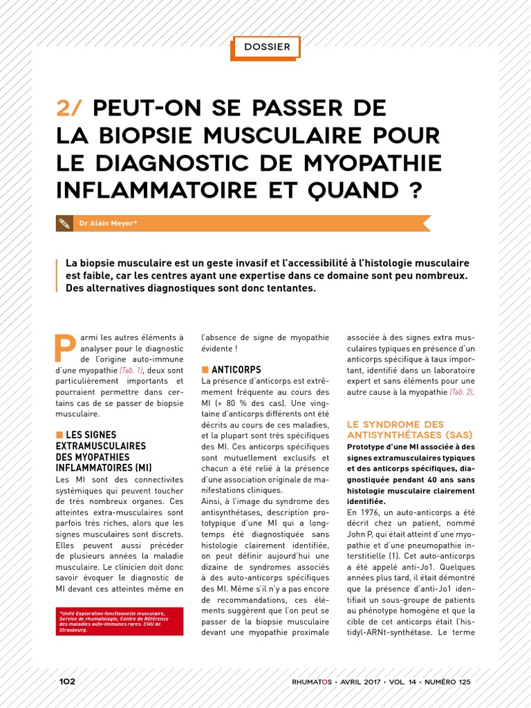 Biopsie Musculaire Et Myopathie Inflammatoire | PDF | Maladie auto ...