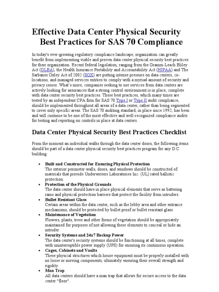 Effective Data Center Physical Security Best Practices for SAS 70