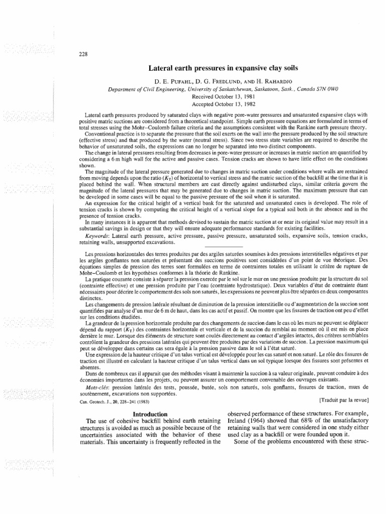 Lateral Earth Pressure in Expansive Clay Soils | PDF | Soil | Pressure