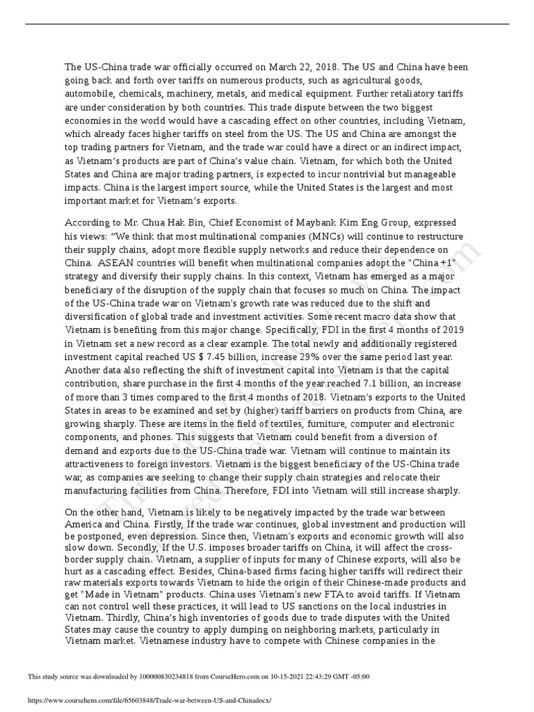 Impact of US-China Trade War on Vietnam | PDF | Exchange Rate | Vietnam