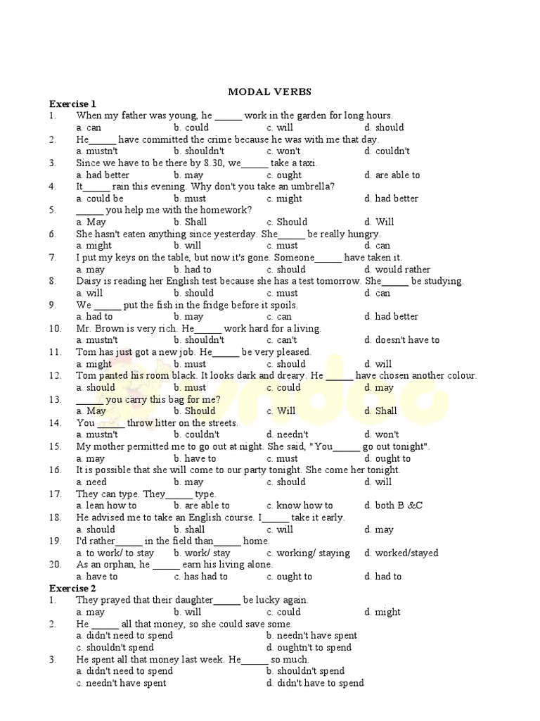 Modal Verbs Exercises for Grade 9 | PDF
