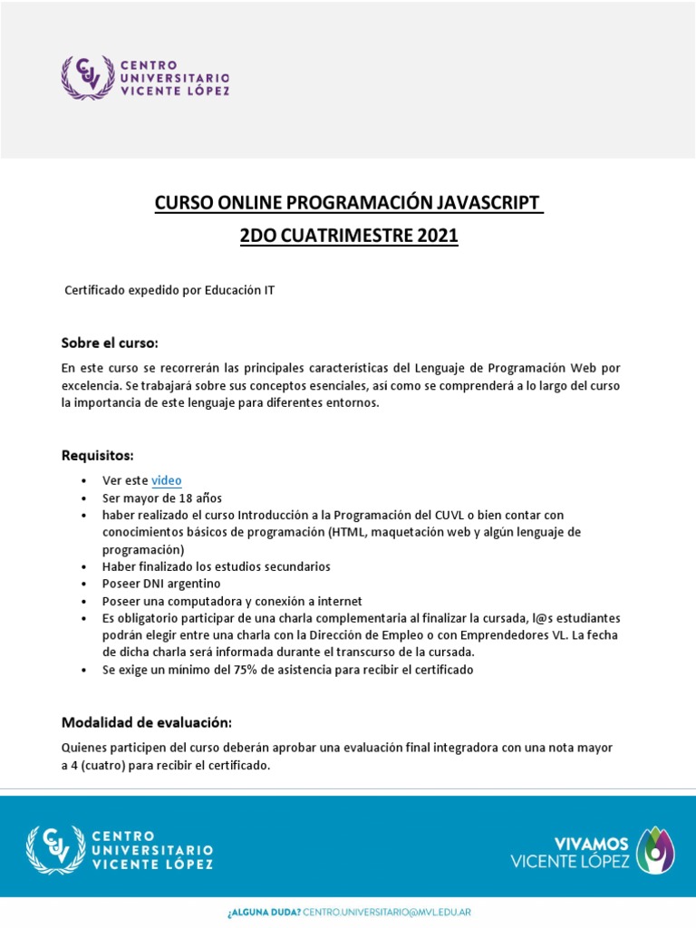 Programación Javascript - 2do Cuatrimestre 2021 | PDF | Script Java ...