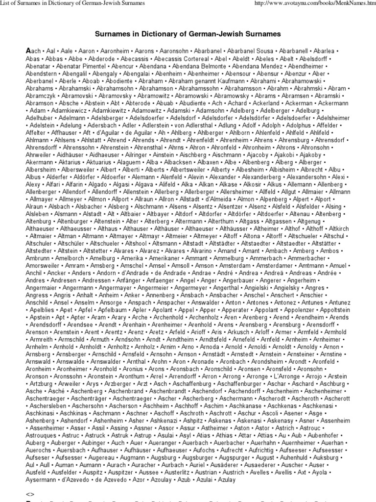 AVOTAYNU List Of Surnames In Dictionary Of German Jewish Surnames