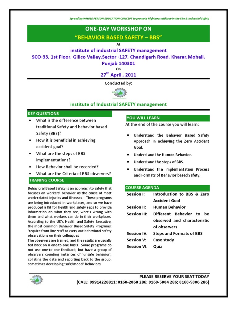 Behavior Based Safety Workshop | PDF | Diploma | Occupational Safety ...