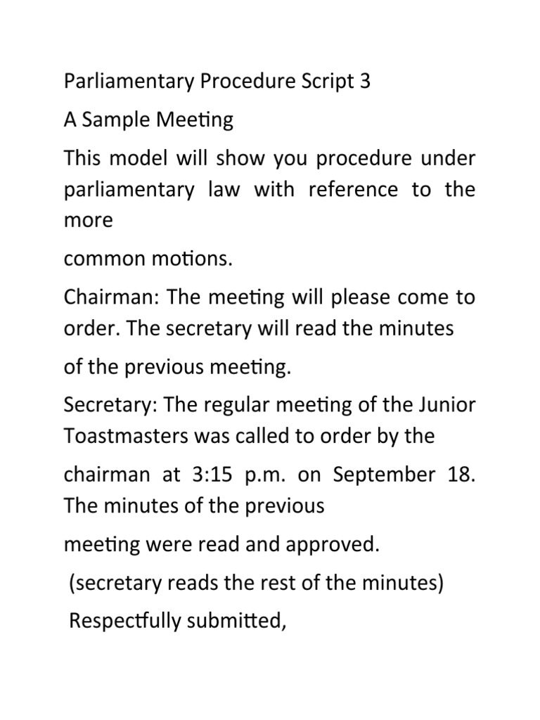 Parliamentary Procedure Script 3 12032020 | PDF | Parliamentary ...