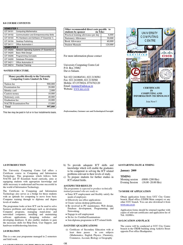 UCC Certificate in Computing Details | PDF | Educational Technology ...