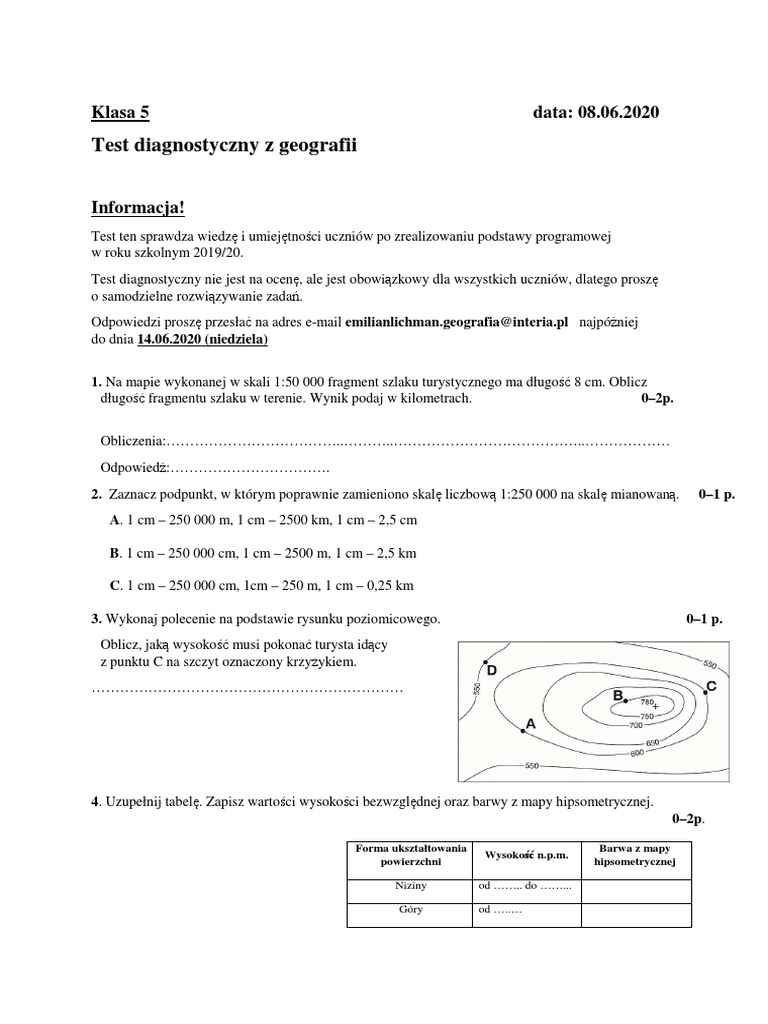 Test Z Geografii Klasa 5 Klasa 5 Test Diagnostyczny Z Geografii | PDF