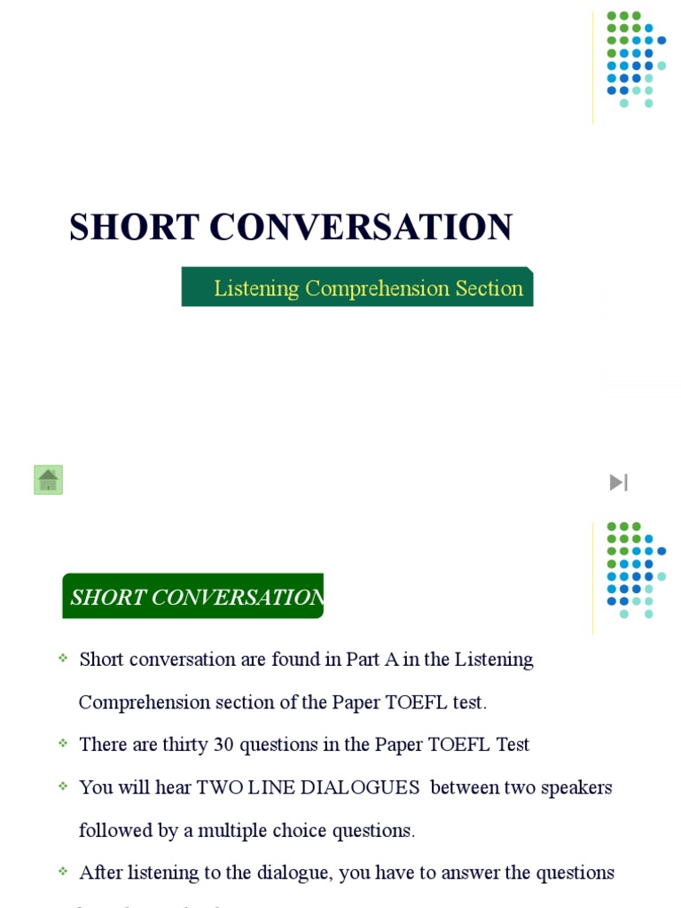 TOEFL Listening Short Conversations Guide | PDF | Reading Comprehension ...