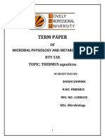 Term Paper: OF Microbial Physiology and Metabolism BTY 538 TOPIC: THERMUS Aquaticus