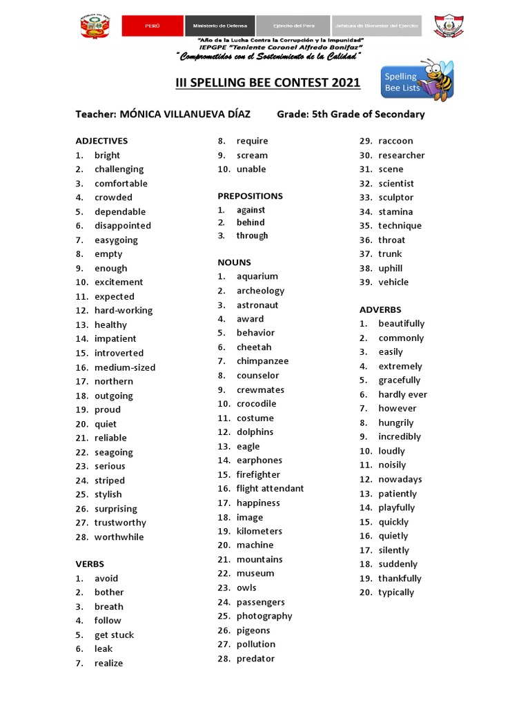 5th Grade Word List | PDF | Morphology | Language Mechanics