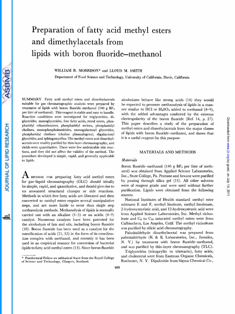 Preparation of Fatty Acid Methyl Esters PDF Thin Layer