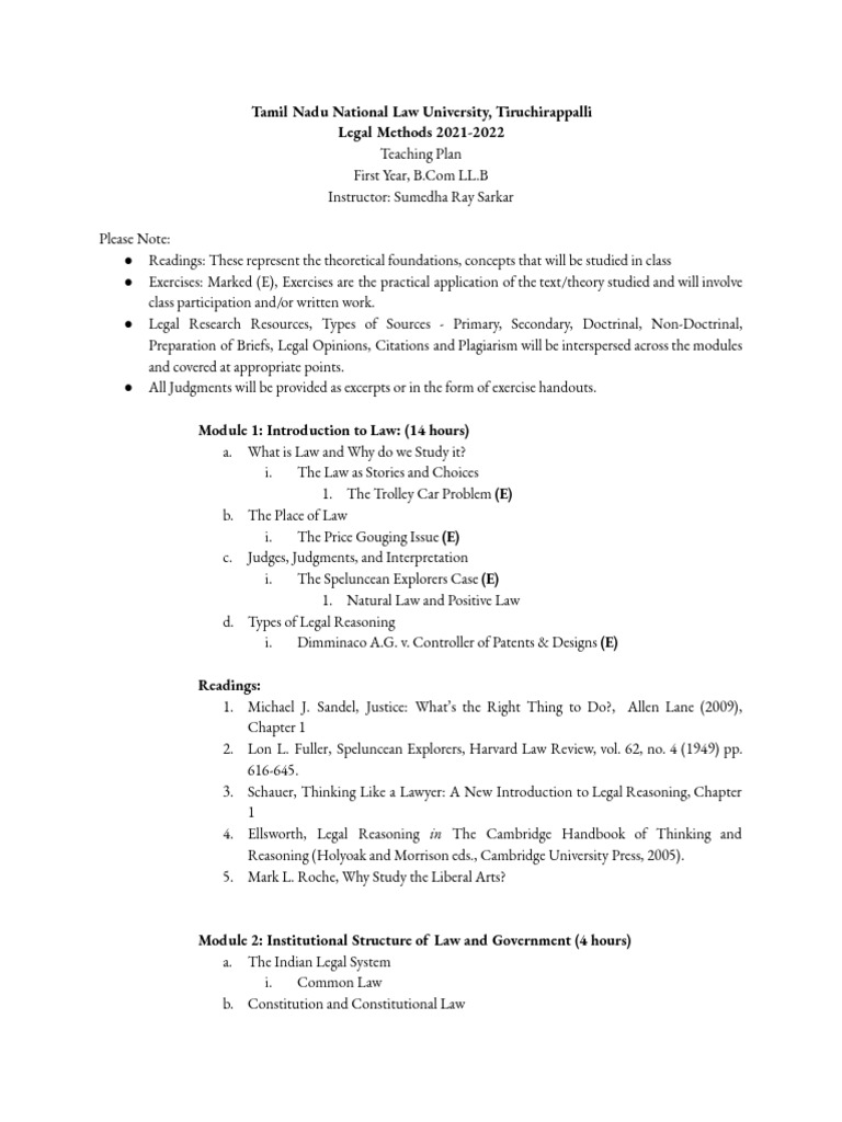 2021 Legal Method Teaching Plan | Download grátis PDF | Precedent | Justice