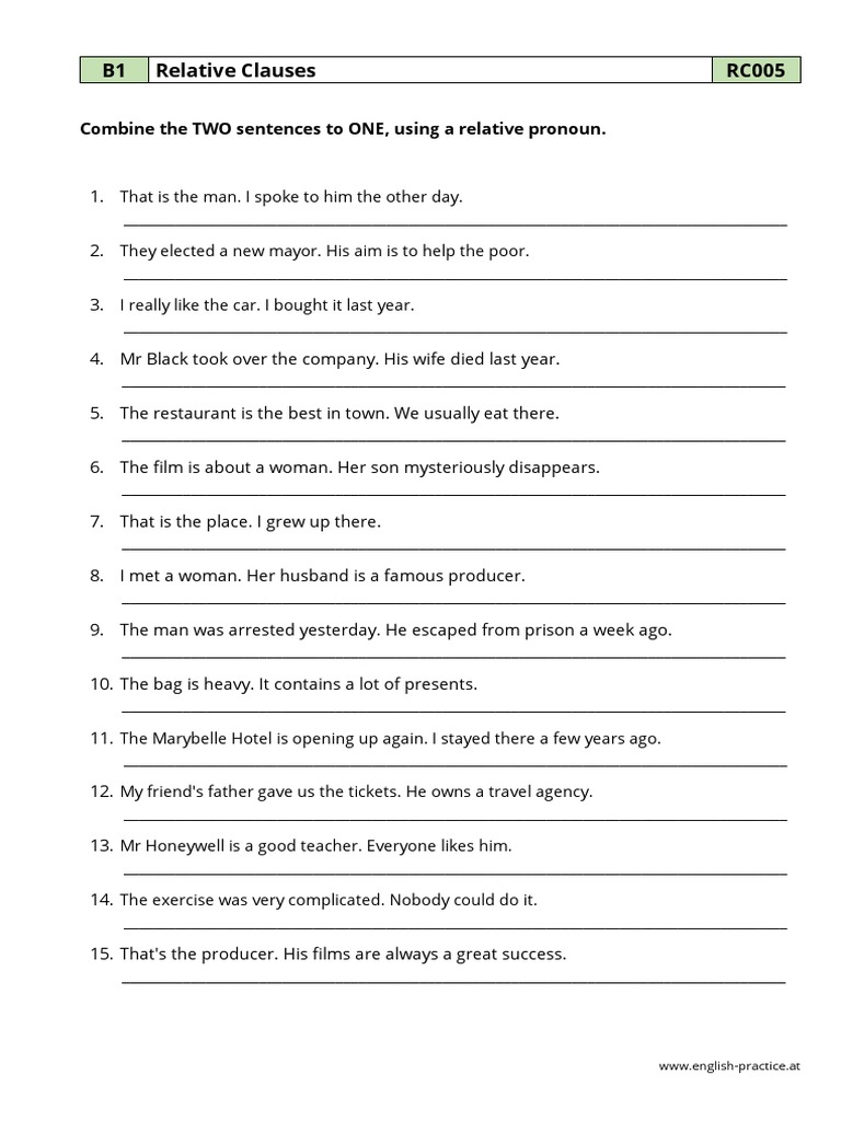 Relative Clauses - Worksheet | PDF | Linguistic Typology | Linguistics