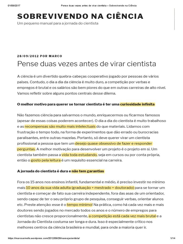 Pense Duas Vezes Antes de Virar Cientista | PDF | Science | Tempo