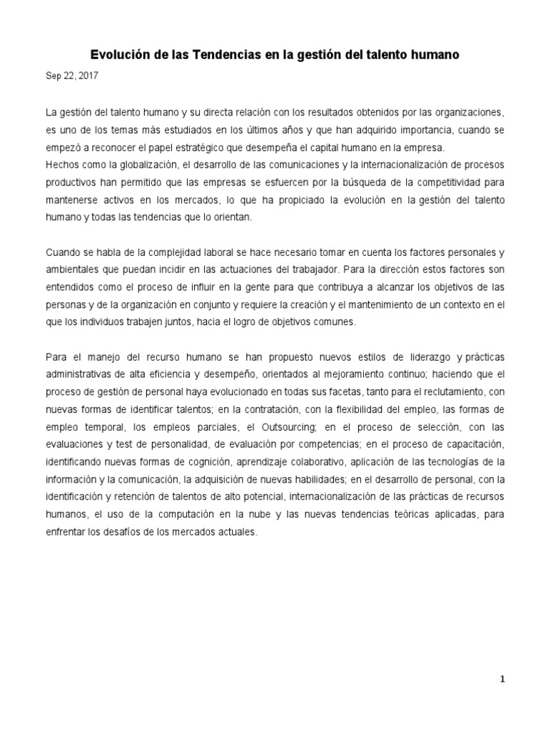 Evolución de Las Tendencias en La Gestión Del Talento Humano | PDF ...